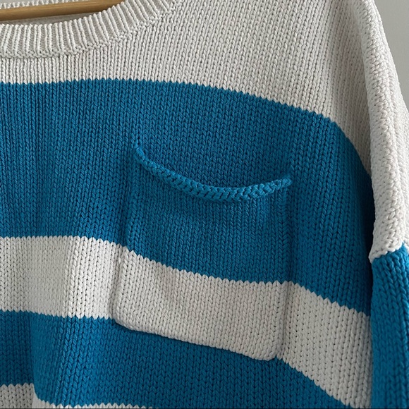 Blue & white stripe color block knit top - Picture 3 of 8